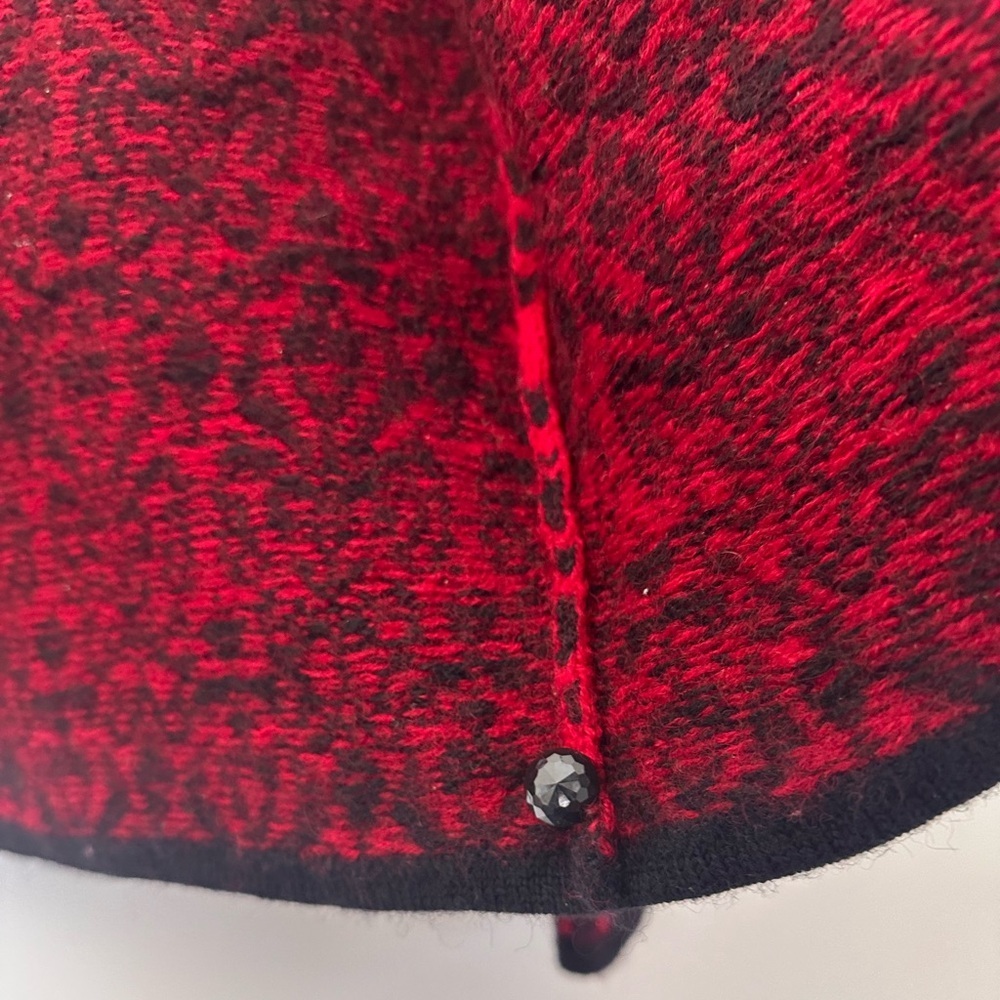Vintage 100% wool Karen Scott cardigan button down sweater red black size M - Picture 8 of 11
